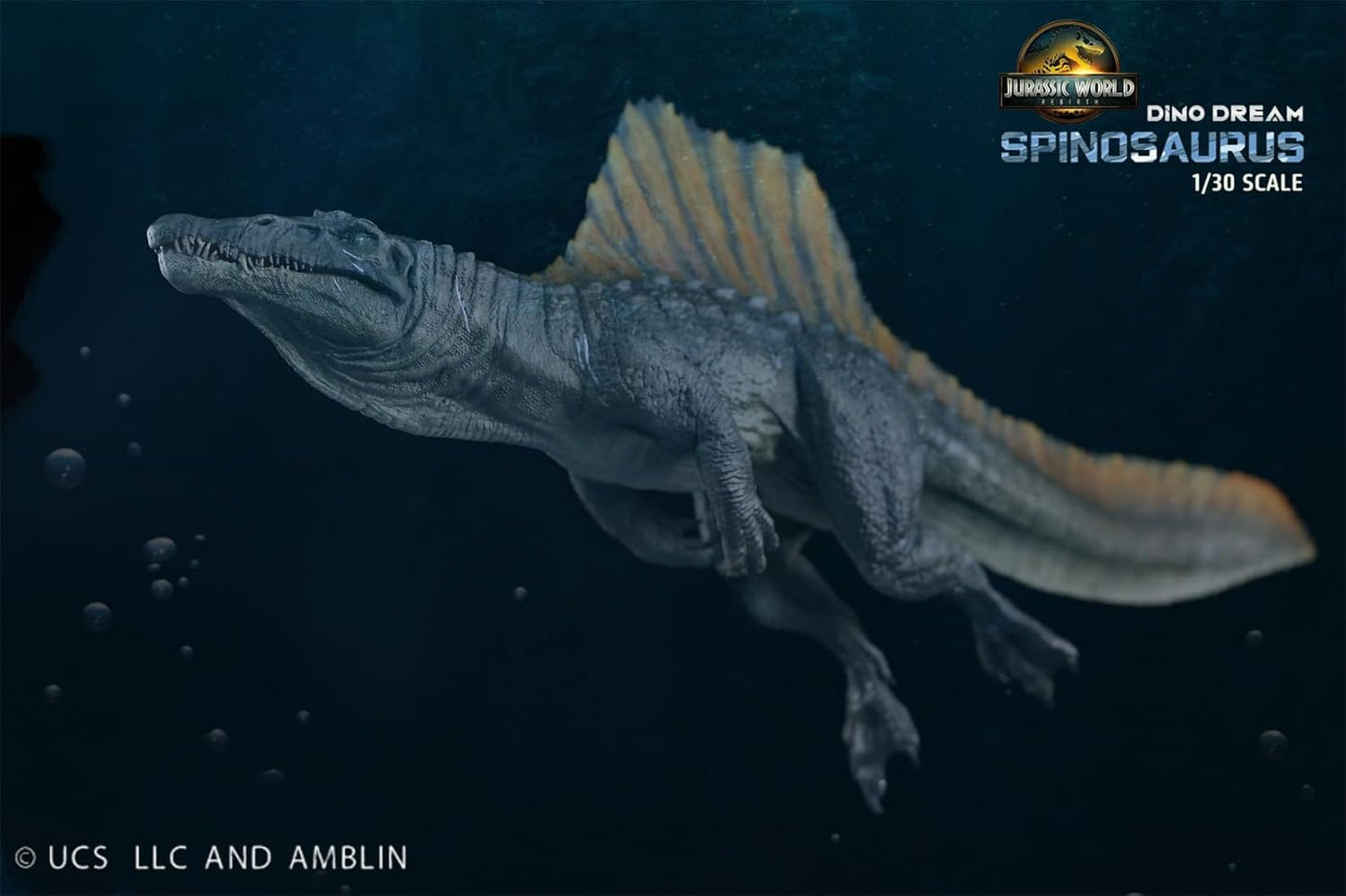 DINO DREAM 1/30 サイズ スピノサウルス 水泳姿 白亜紀 ティタノサウルス類 鳥吻類 恐竜 40cm級 フィギュア 樹脂 プラモデル 模型 シーン 情景セット 塗装済 台座付き