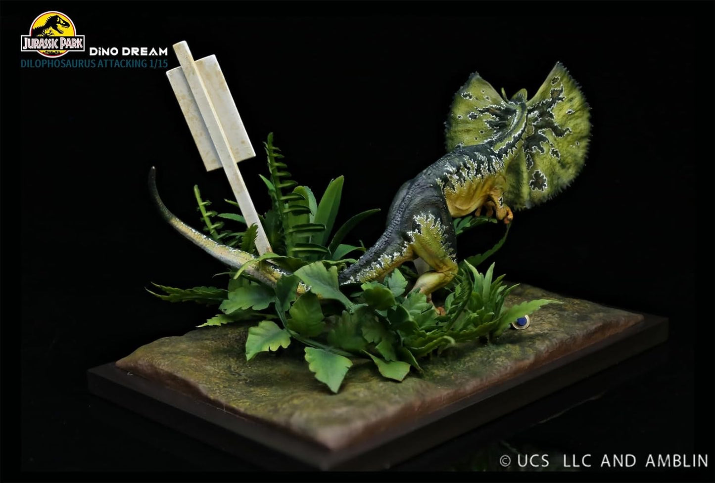 DINO DREAM 1/15 サイズ ディロフォサウルス ジュラ紀 肉食 獣脚類恐竜 18cm級 オス メス リアル フィギュア 樹脂 プラモデル 大人のおもちゃ 模型 シーン 情景セット プレゼント プレミアム オリジナル スタチュー 塗装済 完成品 置物 台座付き (開く)