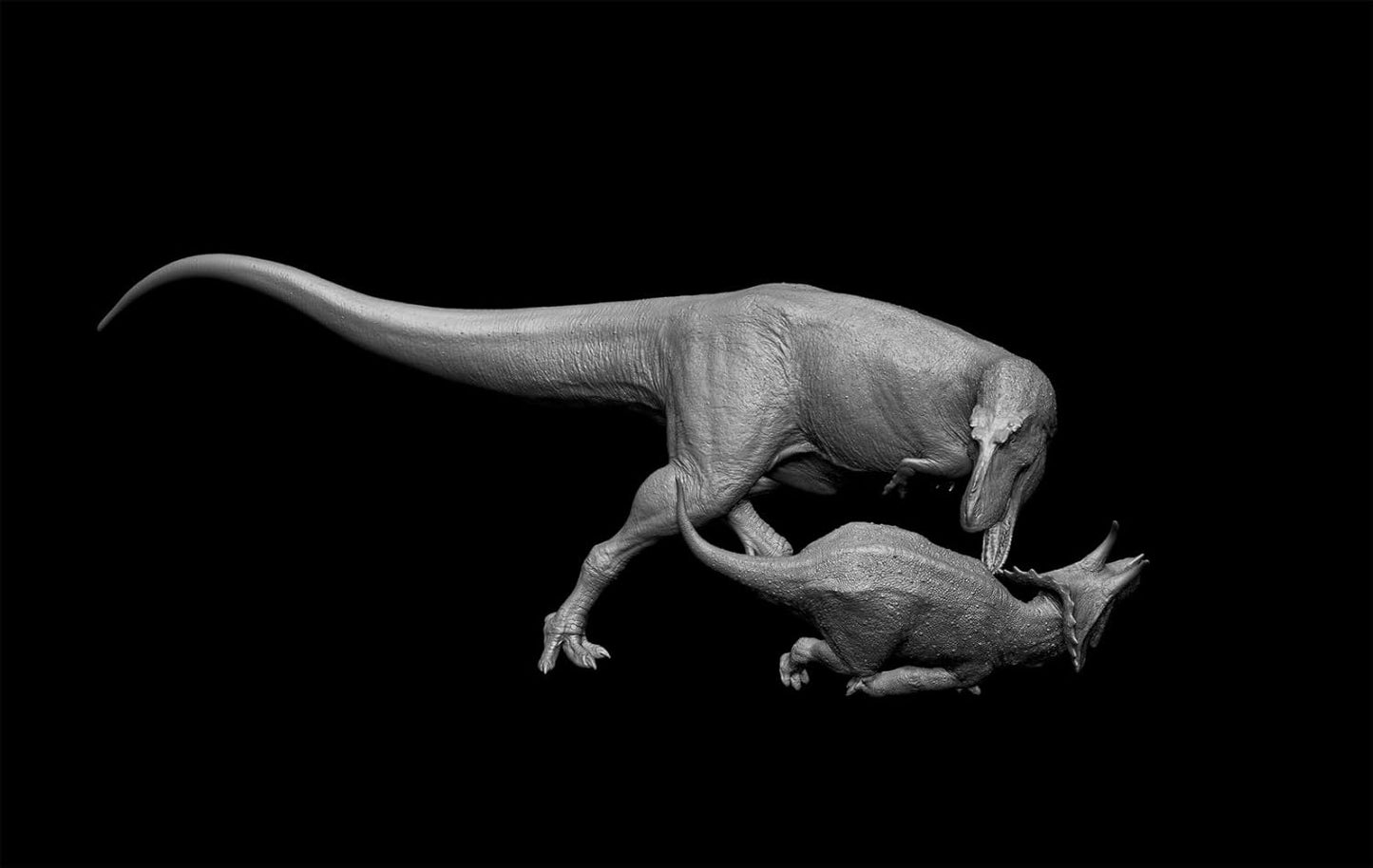 SHOWANNA 1/18スケール アルバートサウルスがトリケラトプスを捕食 獣脚類 恐竜 リアル フィギュア 35CM級 情景セット 樹脂 プラモデル 模型 スタチュー 台座付き (塗装済み)