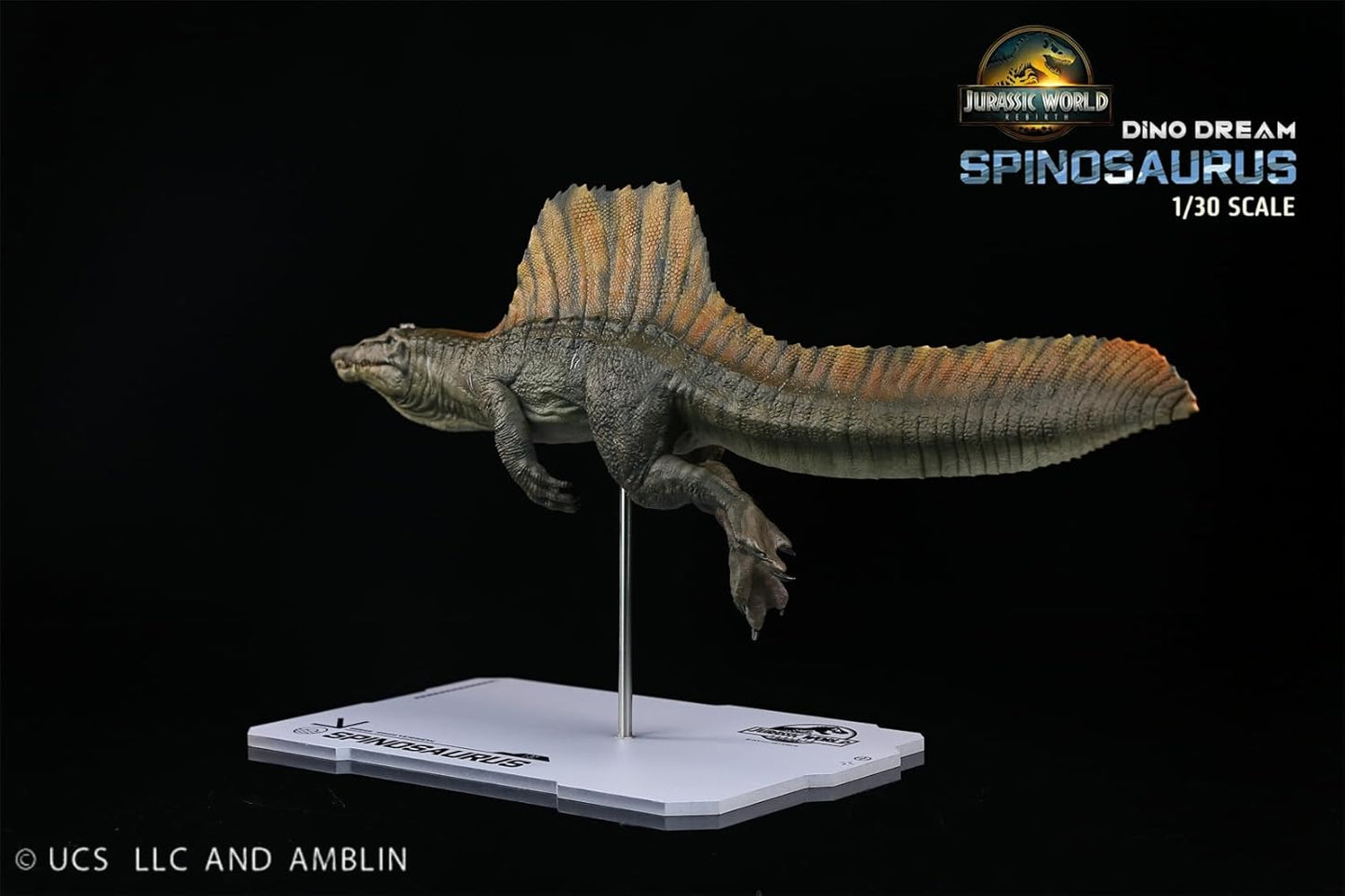 DINO DREAM 1/30 サイズ スピノサウルス 水泳姿 白亜紀 ティタノサウルス類 鳥吻類 恐竜 40cm級 フィギュア 樹脂 プラモデル 模型 シーン 情景セット 塗装済 台座付き
