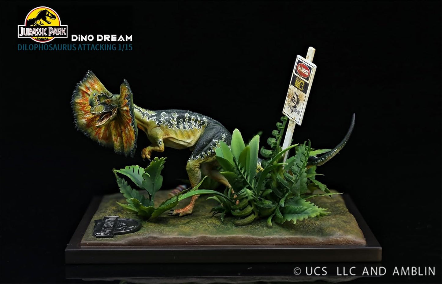DINO DREAM 1/15 サイズ ディロフォサウルス ジュラ紀 肉食 獣脚類恐竜 18cm級 オス メス リアル フィギュア 樹脂 プラモデル 大人のおもちゃ 模型 シーン 情景セット プレゼント プレミアム オリジナル スタチュー 塗装済 完成品 置物 台座付き (開く)