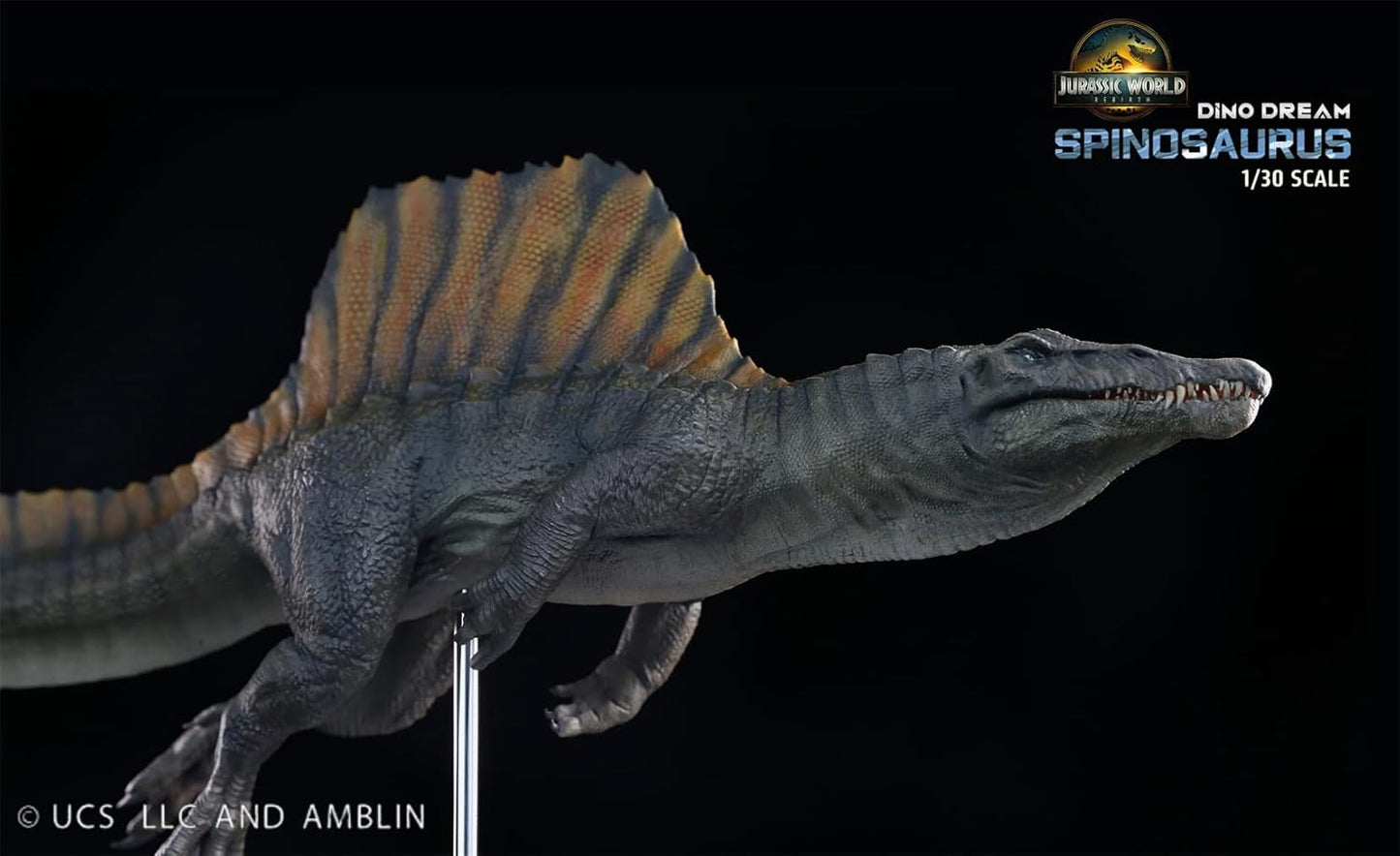 DINO DREAM 1/30 サイズ スピノサウルス 水泳姿 白亜紀 ティタノサウルス類 鳥吻類 恐竜 40cm級 フィギュア 樹脂 プラモデル 模型 シーン 情景セット 塗装済 台座付き