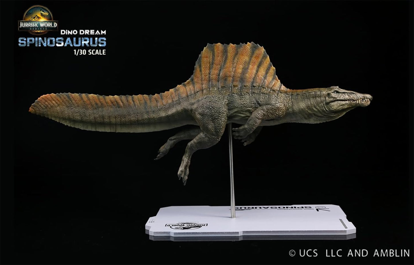 DINO DREAM 1/30 サイズ スピノサウルス 水泳姿 白亜紀 ティタノサウルス類 鳥吻類 恐竜 40cm級 フィギュア 樹脂 プラモデル 模型 シーン 情景セット 塗装済 台座付き