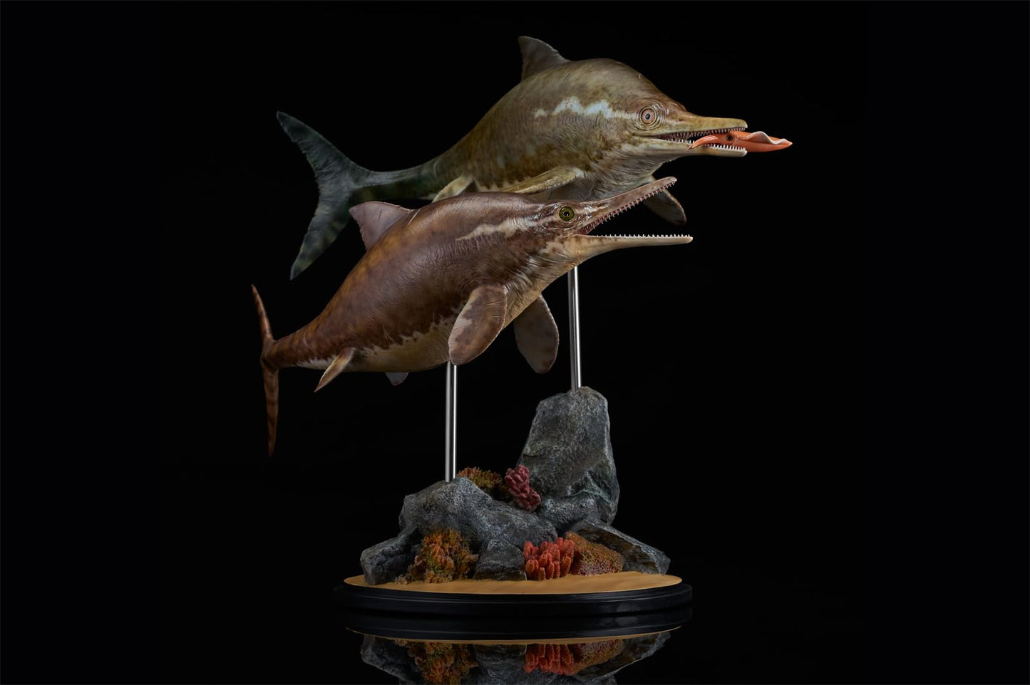 DeCLAY Studio オフタルモサウルス フィギュア セット 魚竜 三種配色 ジュラ紀 恐竜 リアル 樹脂 プラモデル 大人のおもちゃ 模型 プレゼント 台座付き (1/20, 未塗装)