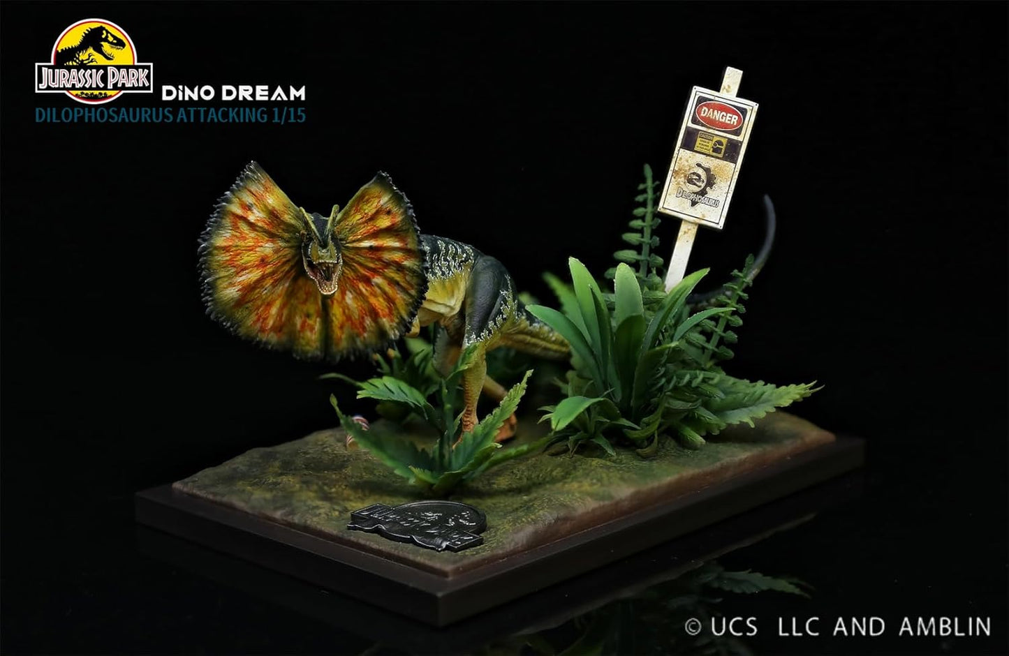 DINO DREAM 1/15 サイズ ディロフォサウルス ジュラ紀 肉食 獣脚類恐竜 18cm級 オス メス リアル フィギュア 樹脂 プラモデル 大人のおもちゃ 模型 シーン 情景セット プレゼント プレミアム オリジナル スタチュー 塗装済 完成品 置物 台座付き (開く)