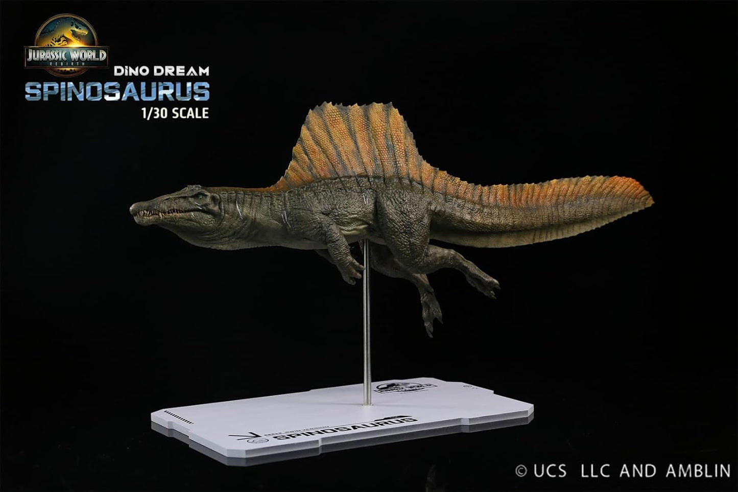 DINO DREAM 1/30 サイズ スピノサウルス 水泳姿 白亜紀 ティタノサウルス類 鳥吻類 恐竜 40cm級 フィギュア 樹脂 プラモデル 模型 シーン 情景セット 塗装済 台座付き