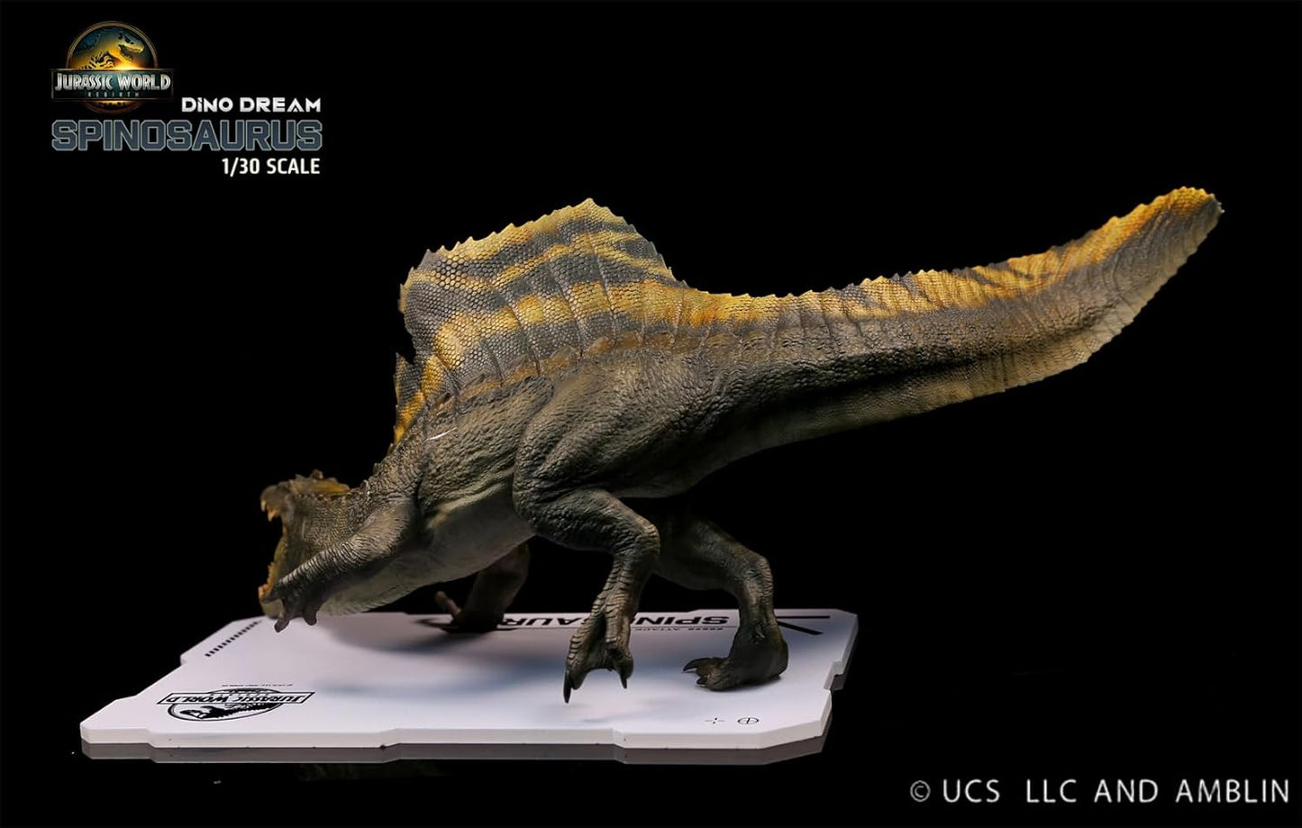 DINO DREAM 1:30 サイズ スピノサウルス 攻撃姿 白亜紀 ティタノサウルス類 鳥吻類 恐竜 30cm級 フィギュア 樹脂 プラモデル 模型 シーン 情景セット 塗装済 台座付き