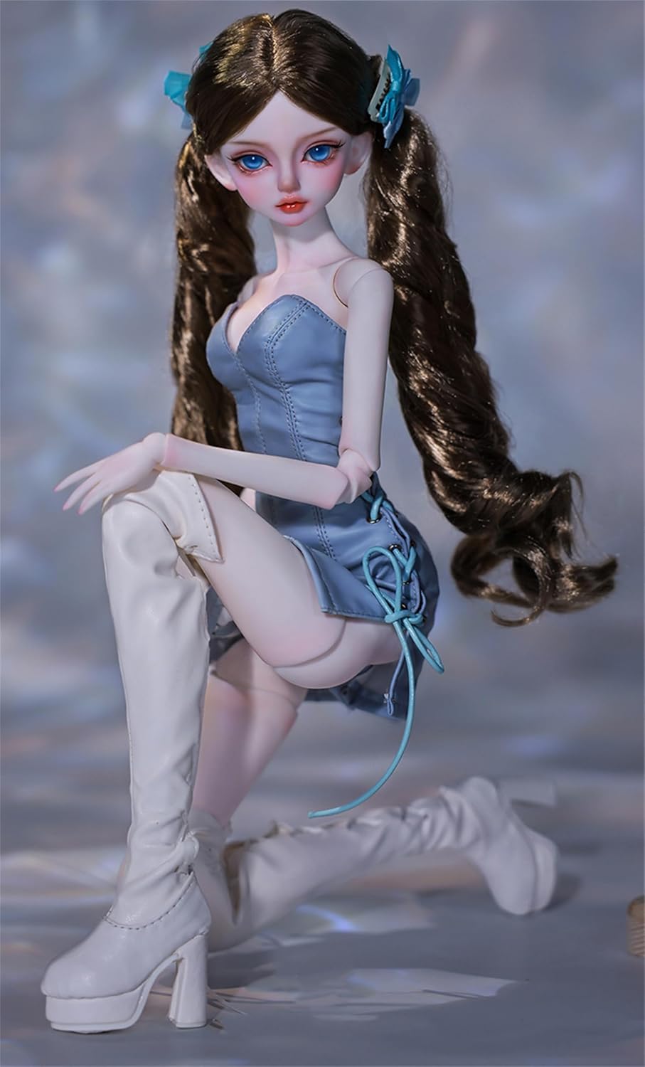BACALYSO | shuga fairy 1/4 スケール 球体関節人形 女 Nancy ブルースカート 少女 BJDドール 可動 フィギュア 身長44CM メイク済み 仮装でき プリンセス ドレス 可愛い 樹脂 洋服セット 誕生日 プレゼント (素体(化粧済み))
