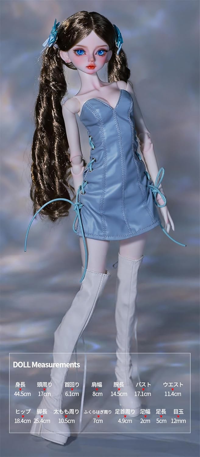 BACALYSO | shuga fairy 1/4 スケール 球体関節人形 女 Nancy ブルースカート 少女 BJDドール 可動 フィギュア 身長44CM メイク済み 仮装でき プリンセス ドレス 可愛い 樹脂 洋服セット 誕生日 プレゼント (素体(化粧済み))