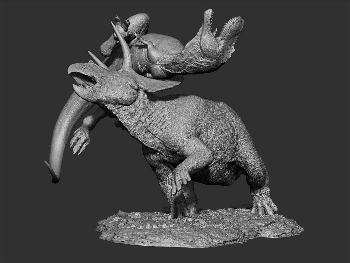 SHOWANNA 1/18スケール トリケラトプス vs アルバートサウルス 獣脚類 恐竜 リアル フィギュア 46.5CM級 情景セット 樹脂 プラモデル 模型 スタチュー 台座付き (塗装済み)