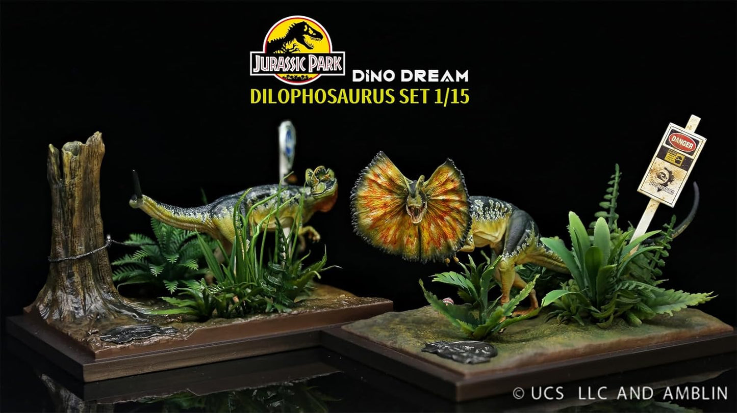 DINO DREAM 1/15 サイズ ディロフォサウルス ジュラ紀 肉食 獣脚類恐竜 18cm級 オス メス リアル フィギュア 樹脂 プラモデル 大人のおもちゃ 模型 シーン 情景セット プレゼント プレミアム オリジナル スタチュー 塗装済 完成品 置物 台座付き (開く)