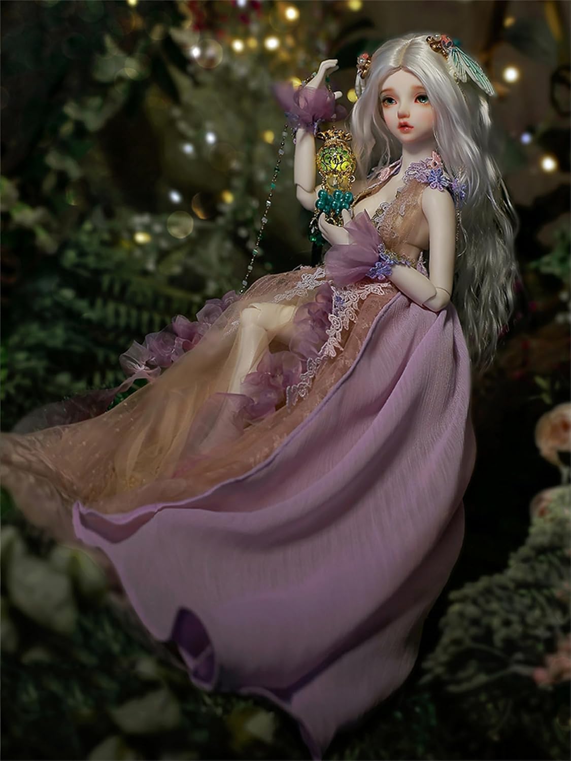 BACALYSO | shuga fairy 1/4 スケール 球体関節人形 女 Phoeb 精霊 ドレス 銀髪 BJDドール 可動 フィギュア 身長40CM メイク済み 仮装でき 可愛い 樹脂 服セット