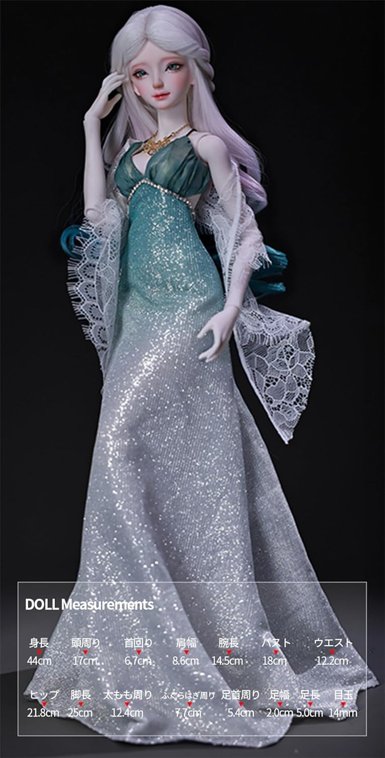 BACALYSO | shuga fairy 1/4 スケール 球体関節人形 女 グリーンスカート 少女 BJDドール 可動 フィギュア 身長44CM メイク済み 仮装でき プリンセス ドレス 可愛い 樹脂 洋服セットプレゼント (素体(化粧済み))