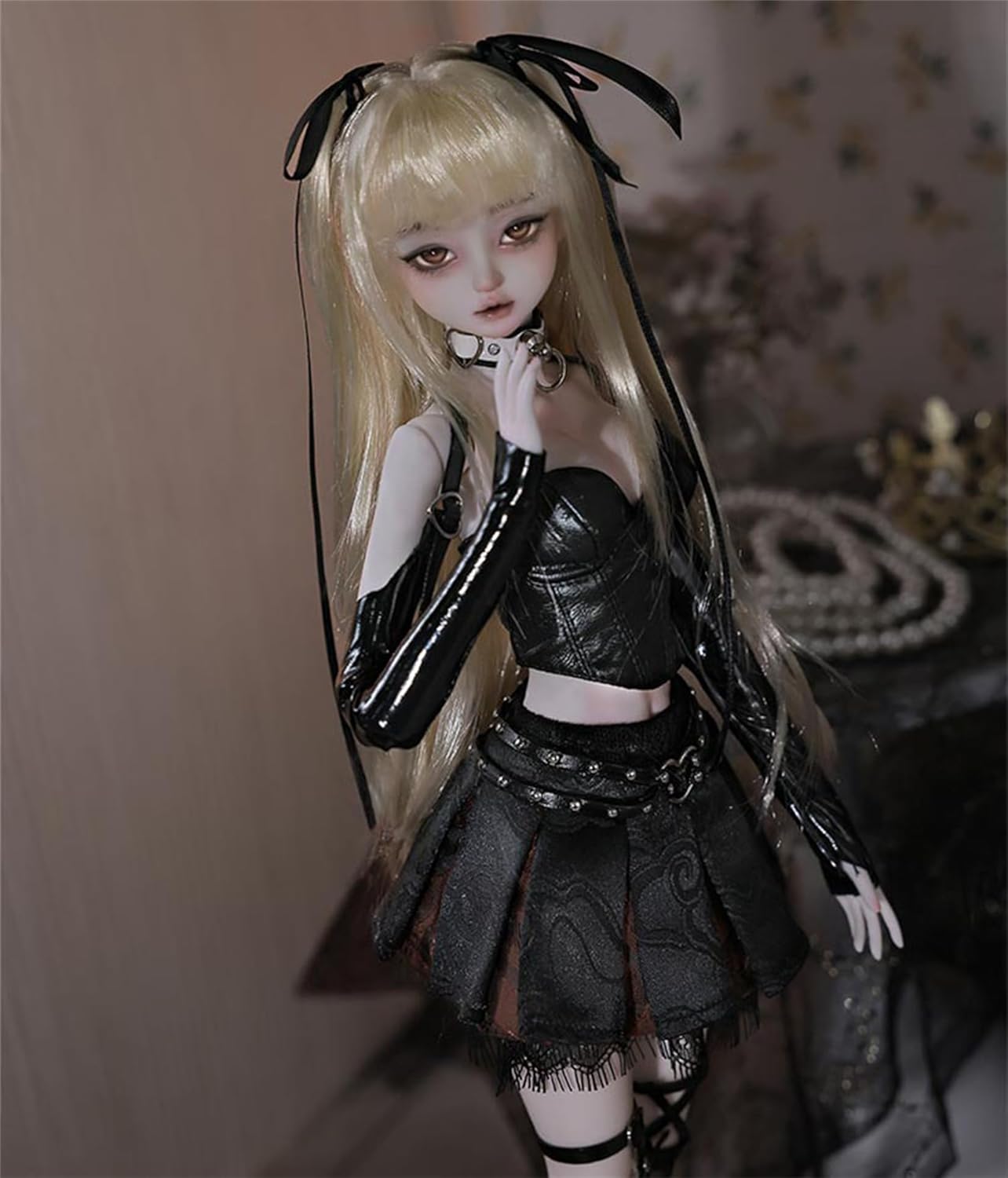 BACALYSO | shuga fairy 1/4 スケール 球体関節人形 女 ミナ ゴシック 暗黒風 スカート 少女 BJDドール 可動 フィギュア 身長44CM メイク済み プリンセス ドレス 可愛い 樹脂 洋服セット プレゼント (完成品)