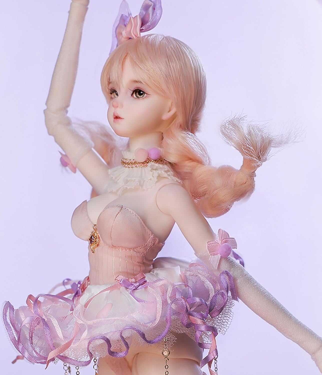 BACALYSO | shuga fairy 1/4 スケール 球体関節人形 女 紫 アイドル少女 BJDドール 可動 フィギュア 身長44CM メイク済み 仮装でき プリンセス ドレス 可愛い 樹脂 洋服セット 誕生日 プレゼント (素体(化粧済み))