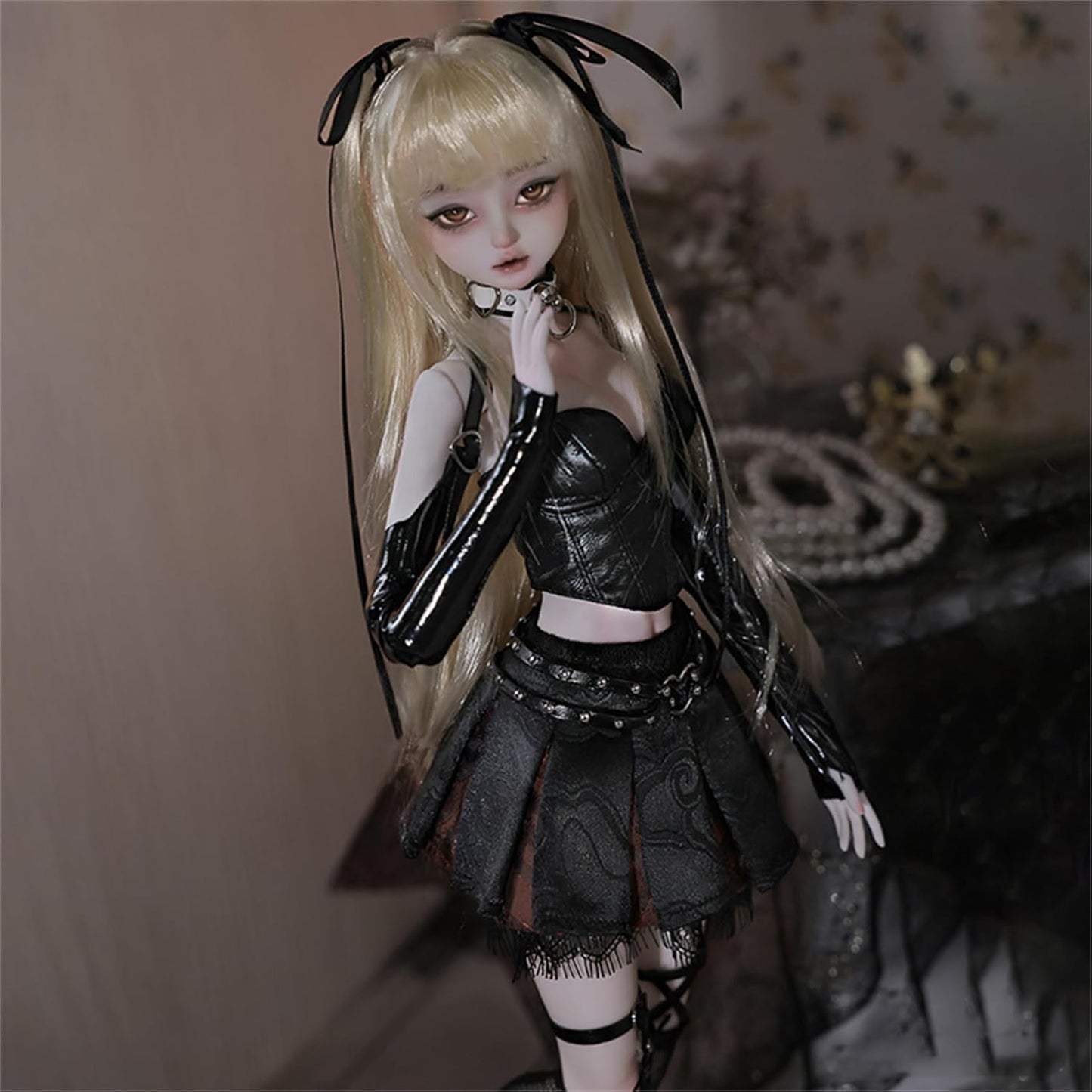 BACALYSO | shuga fairy 1/4 スケール 球体関節人形 女 ミナ ゴシック 暗黒風 スカート 少女 BJDドール 可動 フィギュア 身長44CM メイク済み プリンセス ドレス 可愛い 樹脂 洋服セット プレゼント (完成品)
