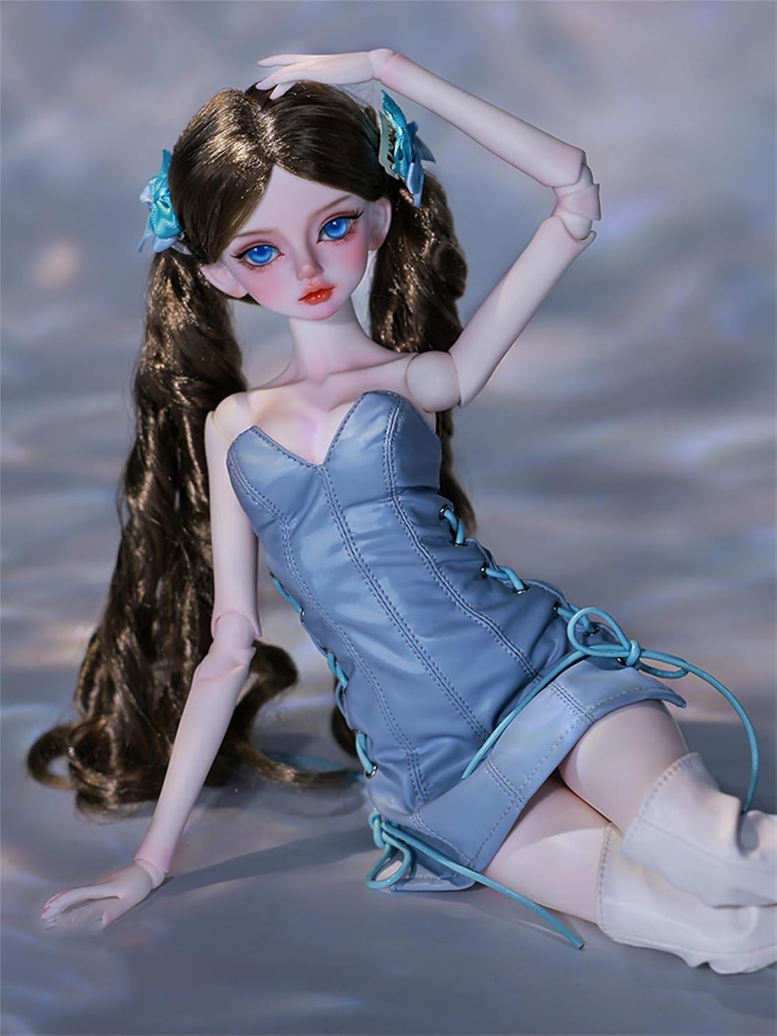 BACALYSO | shuga fairy 1/4 スケール 球体関節人形 女 Nancy ブルースカート 少女 BJDドール 可動 フィギュア 身長44CM メイク済み 仮装でき プリンセス ドレス 可愛い 樹脂 洋服セット 誕生日 プレゼント (素体(化粧済み))