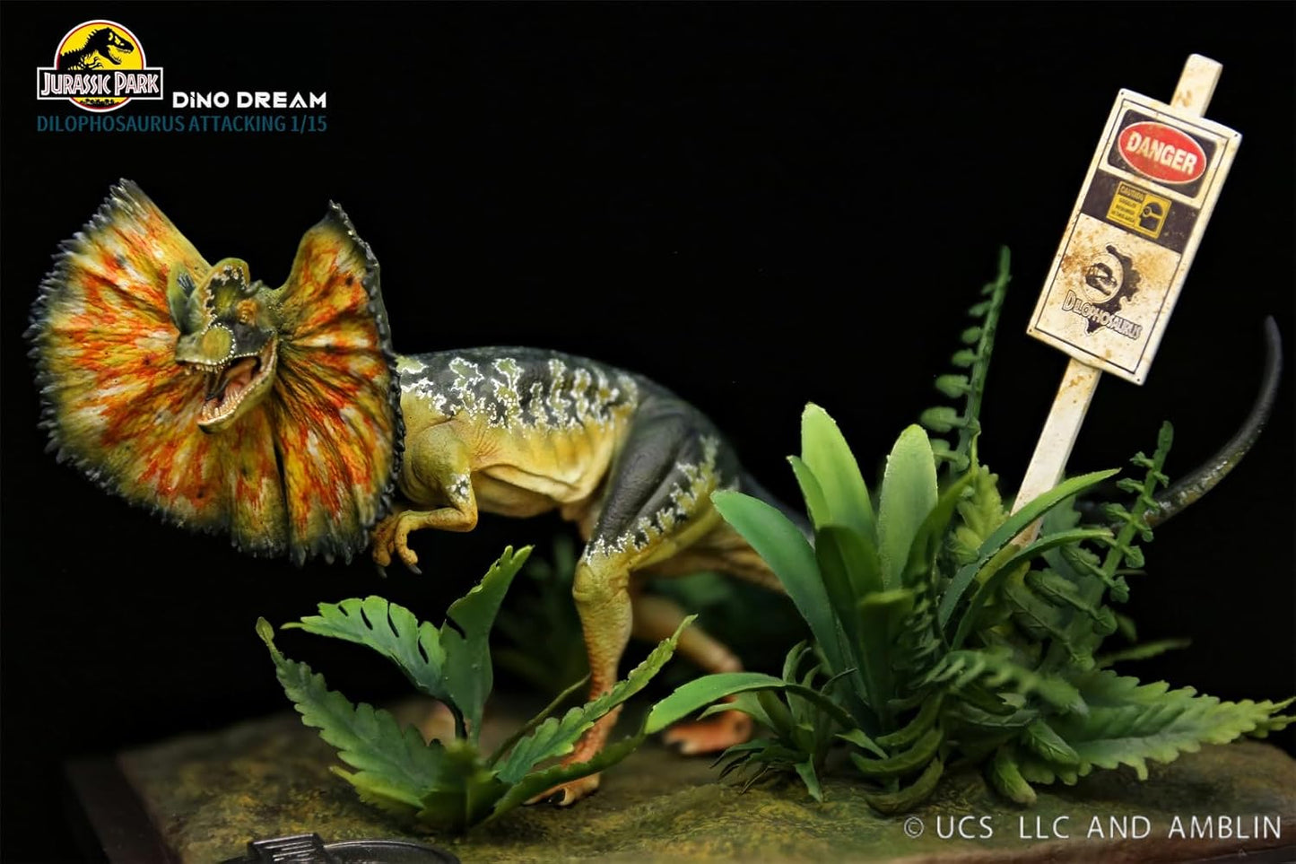 DINO DREAM 1/15 サイズ ディロフォサウルス ジュラ紀 肉食 獣脚類恐竜 18cm級 オス メス リアル フィギュア 樹脂 プラモデル 大人のおもちゃ 模型 シーン 情景セット プレゼント プレミアム オリジナル スタチュー 塗装済 完成品 置物 台座付き (開く)