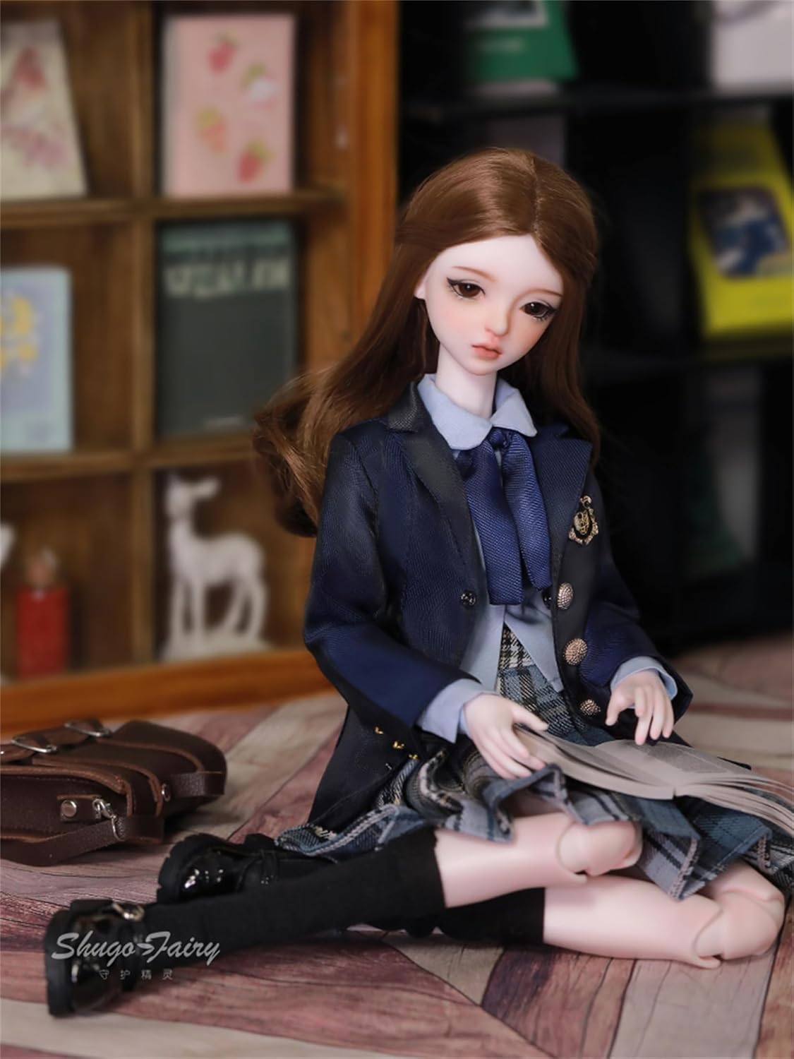 BACALYSO | shuga fairy 1/4 スケール 球体関節人形 女 Celia 学院風 優等生 黒髪少女 BJDドール 可動 フィギュア 身長44CM メイク済み 仮装でき プリンセス風 ドレス 可愛い 樹脂 洋服セット プレゼント
