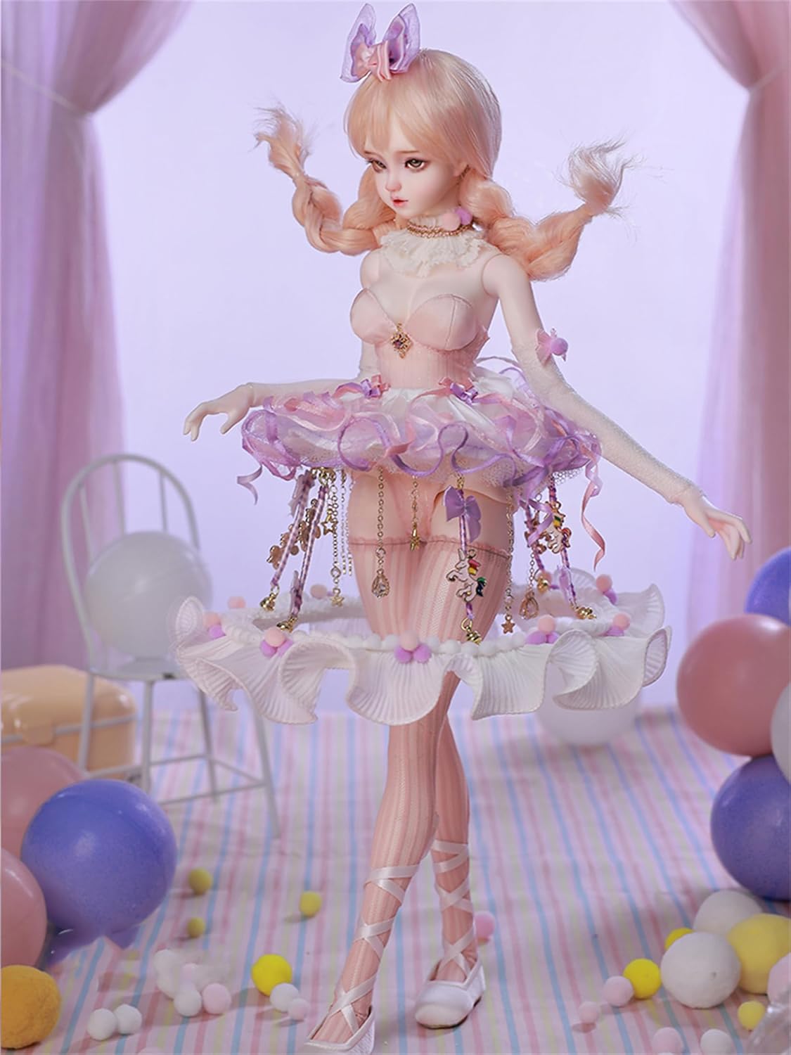 BACALYSO | shuga fairy 1/4 スケール 球体関節人形 女 紫 アイドル少女 BJDドール 可動 フィギュア 身長44CM メイク済み 仮装でき プリンセス ドレス 可愛い 樹脂 洋服セット 誕生日 プレゼント (素体(化粧済み))