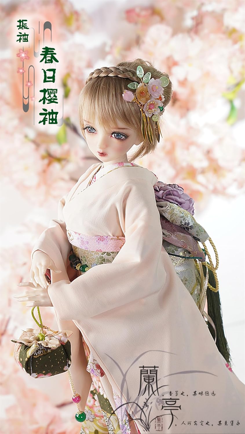 蘭亭集夢 1/3 1/4 1/6 スケール BJD 人形服 桜 花魁 春日桜袖 女の子 着物 晴れ着 9点セット 振袖 着物 和柄 人形服 着せ替え 服 仮装 服セット