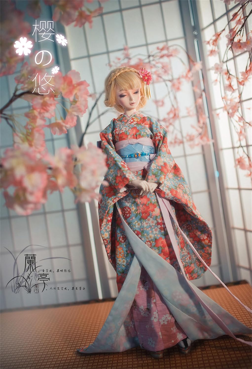蘭亭集夢 1/3 1/4 スケール BJD 人形服 振袖 浴衣 桜の悠 女の子 着物 晴れ着 8点セット 着物 和柄 人形服 着せ替え 服 仮装 服セット
