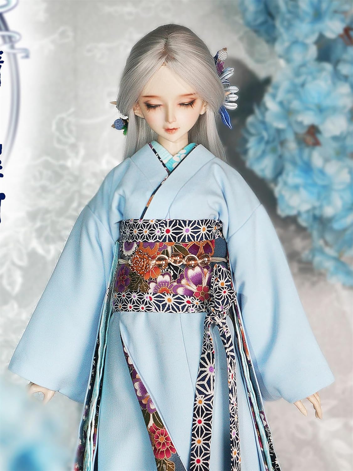蘭亭集夢 1/3 1/4 1/6 スケール BJD 人形服 振袖 浴衣 晴日桜川 女の子 着物 晴れ着 8点セット 青 着物 和柄 人形服 着せ替え 服 仮装 服セット