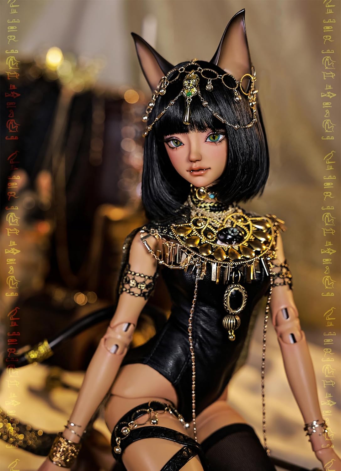 shuga fairy 1/4 スケール 球体関節人形 女 bast エジプトの女神 猫耳 BJDドール 可動 フィギュア 身長48.5CM メイク済み 樹脂 服セット