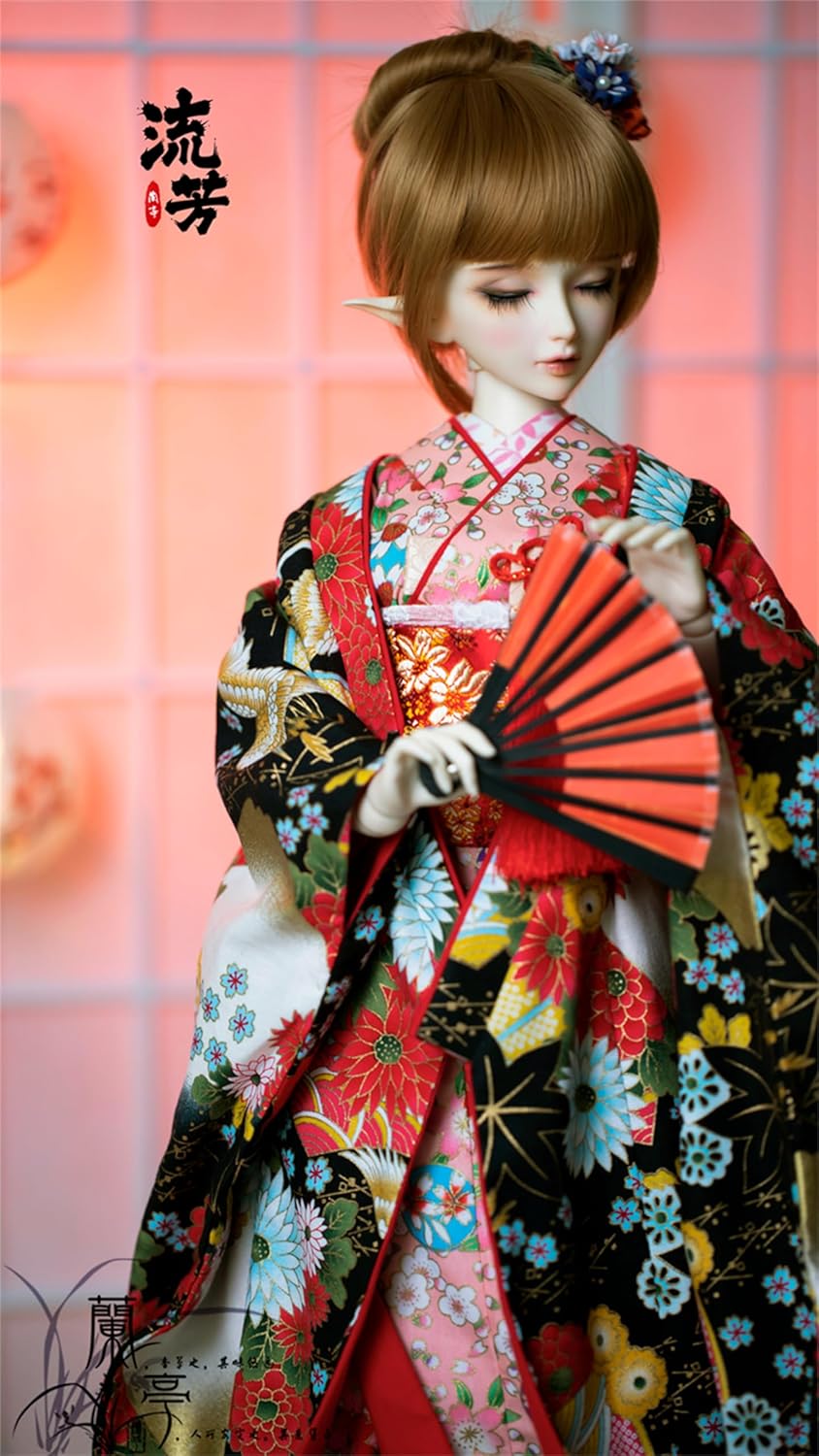 蘭亭集夢 1/3 1/4 1/6 スケール BJD 人形服 花魁 花柄花嫁 流芳女の子 着物晴れ着 9点セット 振袖着物 和柄 人形服 着せ替え服 仮装服セット