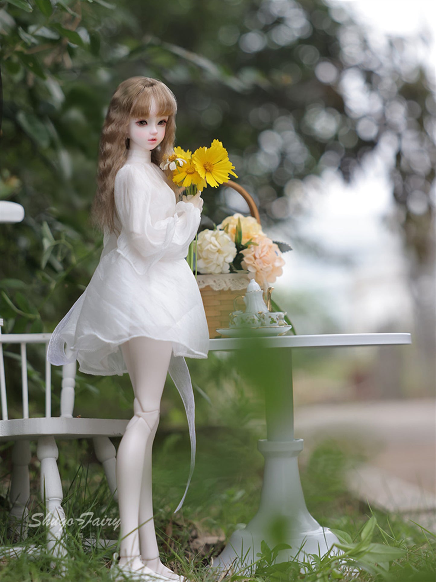 shuga fairy 1/4 スケール 球体関節人形 女 Bariy ワイトスカート BJDドール 塗装済み 可動 フィギュア 身長44CM メイク済み 仮装でき 樹脂
