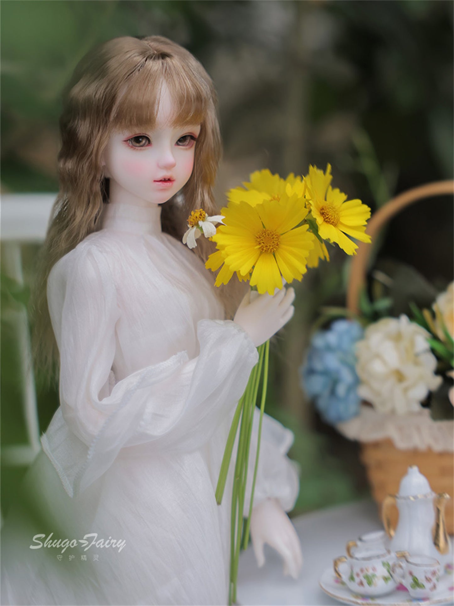 shuga fairy 1/4 スケール 球体関節人形 女 Bariy ワイトスカート BJDドール 塗装済み 可動 フィギュア 身長44CM メイク済み 仮装でき 樹脂