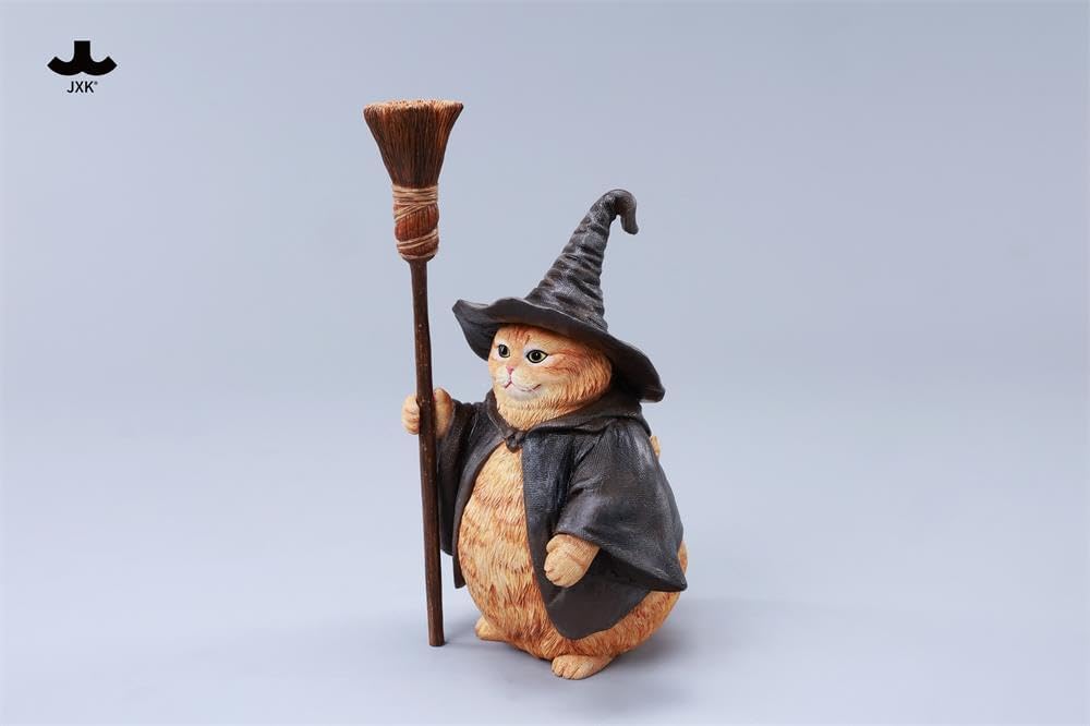 JXK 1/6 サイズ 猫 魔法使い猫 可愛い ネコ 動物 リアル フィギュア 樹脂 プラモデル 模型 16cm級 完成品 ネコ好き 置物 (CS02A)