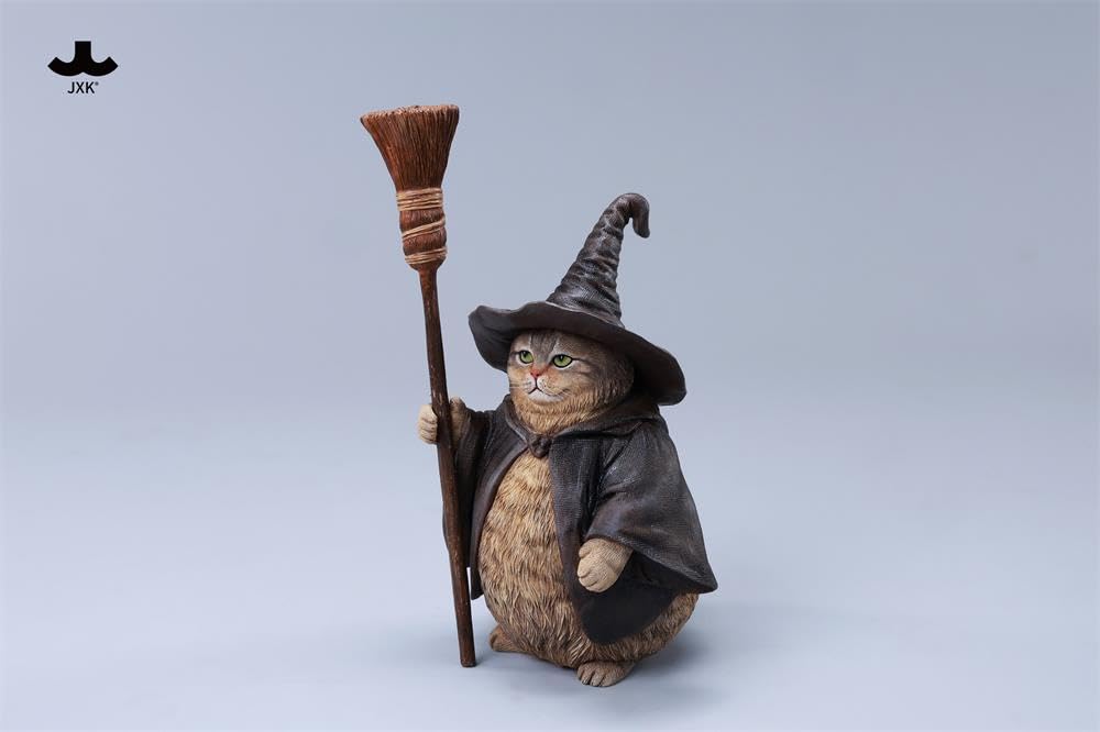 JXK 1/6 サイズ 猫 魔法使い猫 可愛い ネコ 動物 リアル フィギュア 樹脂 プラモデル 模型 16cm級 完成品 ネコ好き 置物 (CS02A)