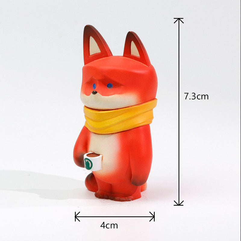 お茶を飲む狐 フィギュア 7CM級 キツネ アカギツネ 樹脂 塗装済 可愛い リアル 完成品 動物 プラモデル おもちゃ 模型 動物好き