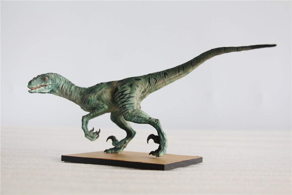 DINO DREAM 1/15 サイズ ヴェロキラプトル 恐竜 小型 肉食 リアル フィギュア PVC プラモデル 大人のおもちゃ 模型 プレゼント プレミアム 24cm級 オリジナル スタチュー 塗装済 完成品 置物 3色 台座付き (グリーン)