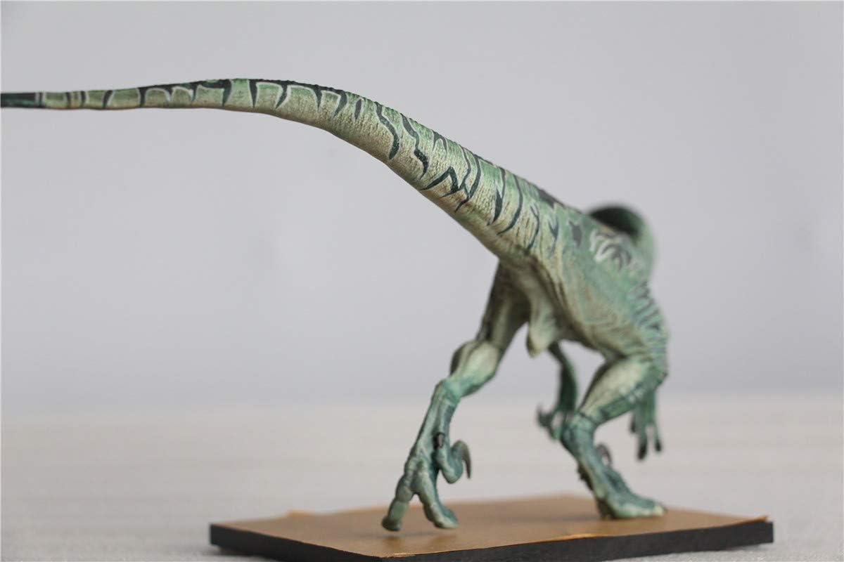 DINO DREAM 1/15 サイズ ヴェロキラプトル 恐竜 小型 肉食 リアル フィギュア PVC プラモデル 大人のおもちゃ 模型 プレゼント プレミアム 24cm級 オリジナル スタチュー 塗装済 完成品 置物 3色 台座付き (グリーン)