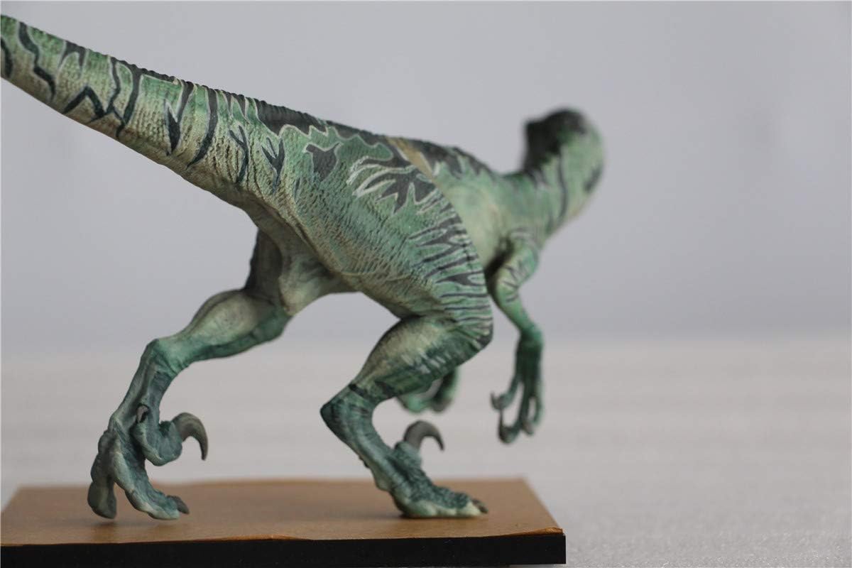 DINO DREAM 1/15 サイズ ヴェロキラプトル 恐竜 小型 肉食 リアル フィギュア PVC プラモデル 大人のおもちゃ 模型 プレゼント プレミアム 24cm級 オリジナル スタチュー 塗装済 完成品 置物 3色 台座付き (グリーン)