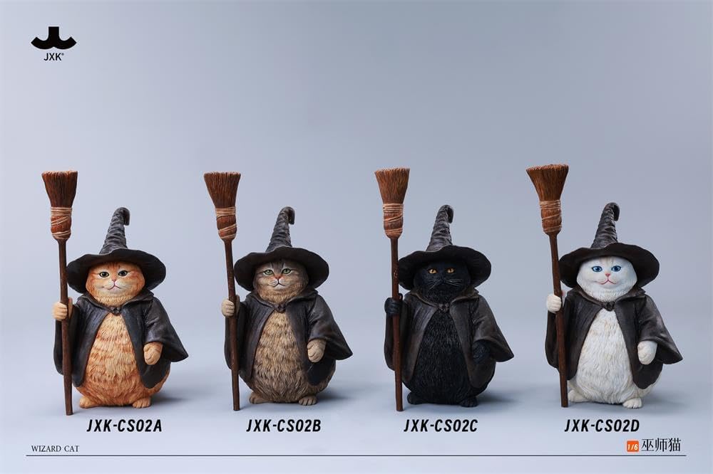 JXK 1/6 サイズ 猫 魔法使い猫 可愛い ネコ 動物 リアル フィギュア 樹脂 プラモデル 模型 16cm級 完成品 ネコ好き 置物 (CS02A)