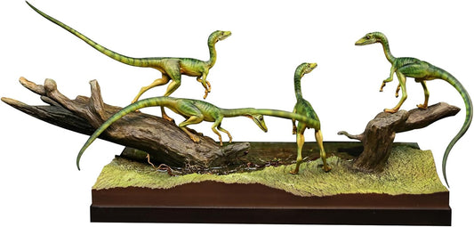 DINO DREAM 4点セット 1/5 サイズ コンプソグナトゥス 小型 ジュラ紀 肉食 恐竜 12.3cm級 リアル フィギュア 樹脂 プラモデル 大人のおもちゃ 模型 シーン 情景セット プレゼント プレミアム オリジナル スタチュー 塗装済 完成品 置物 台座付き
