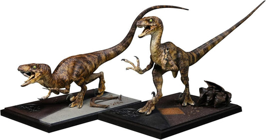 DINO DREAM 2点セット 1/15 サイズ ヴェロキラプトル 小型 肉食 恐竜 24.5cm級 リアル フィギュア 樹脂 プラモデル 大人のおもちゃ 模型 プレゼント プレミアム オリジナル スタチュー 塗装済 完成品 置物 台座付き