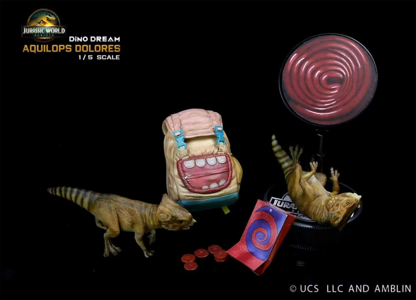 DINO DREAM 1/5 サイズ アクイロプス セット 白亜紀後期 角竜類 アクイロプス属 恐竜 11cm級 フィギュア 樹脂 プラモデル 模型 シーン 情景セット 塗装済 台座付き