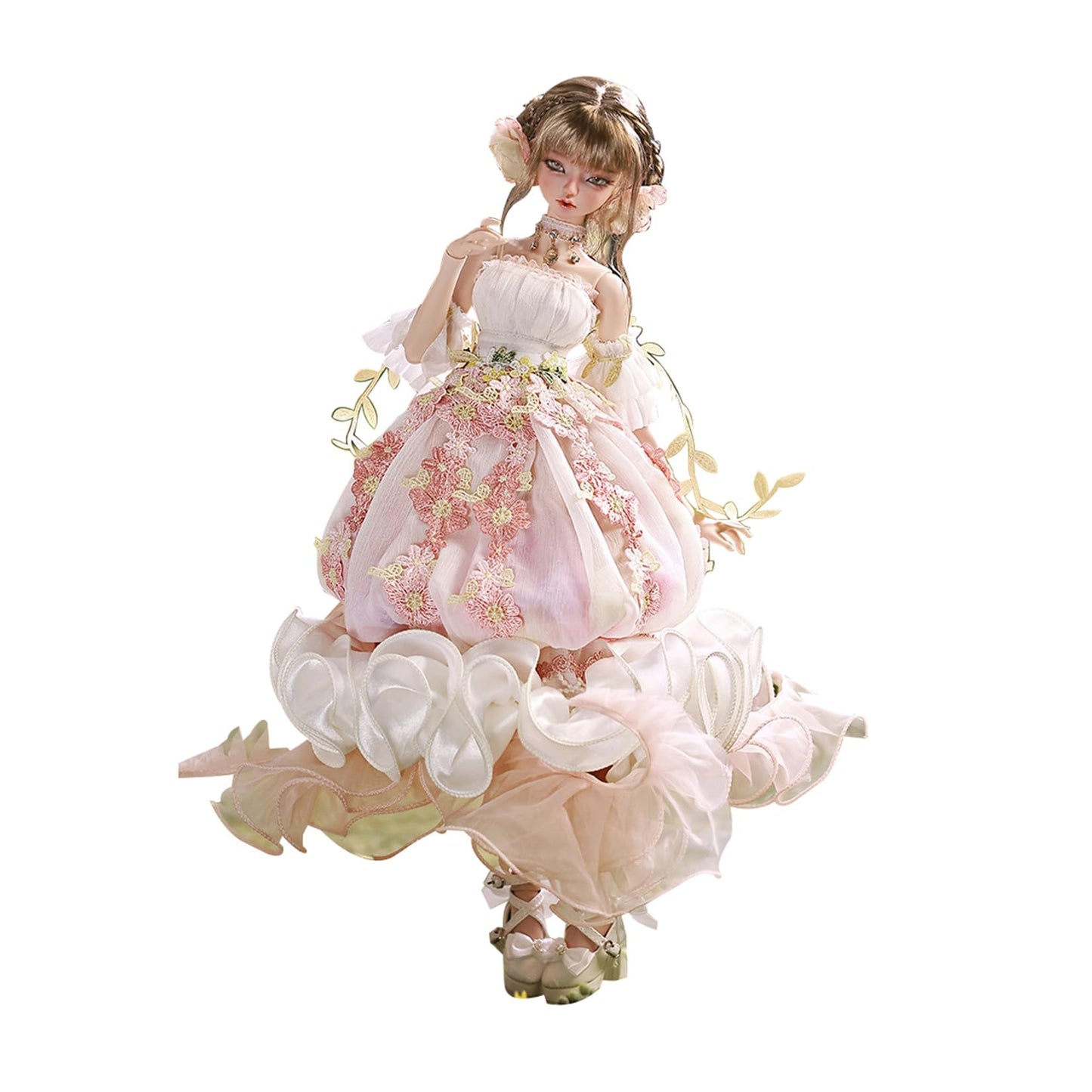 BACALYSO | shuga fairy 1/4 スケール 球体関節人形 女 花笠 花スカート 少女 BJDドール 可動 フィギュア 身長44CM メイク済み プリンセス ドレス 可愛い 樹脂 洋服セットプレゼント (素体（化粧済み）)