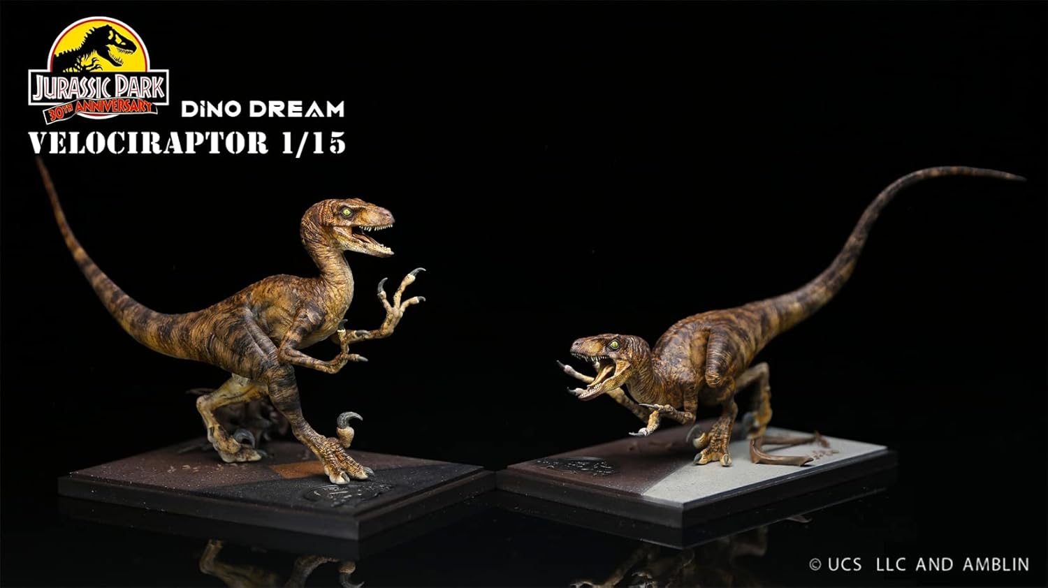 DINO DREAM 2点セット 1/15 サイズ ヴェロキラプトル 小型 肉食 恐竜 24.5cm級 リアル フィギュア 樹脂 プラモデル 大人のおもちゃ 模型 プレゼント プレミアム オリジナル スタチュー 塗装済 完成品 置物 台座付き