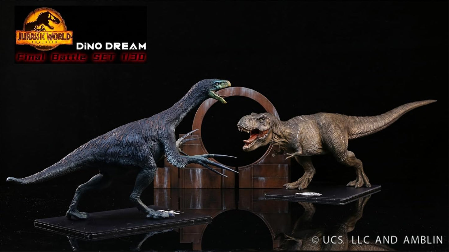 DINO DREAM 限定版 1/30 サイズ ティラノサウルスVSテリジノサウルス フィギュア 最終決戦セット Tレックス Ｔ-REX 44cm級 白亜紀 獣脚類 情景セット 大きい 肉食 恐竜 台座付け リアル 樹脂 プラモデル 模型 塗装済 置物