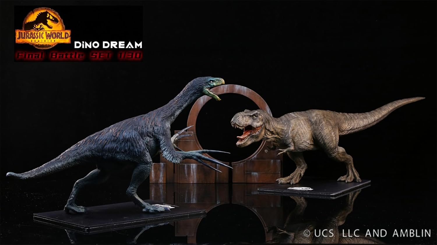 DINO DREAM 限定版 1/30 サイズ ティラノサウルスVSテリジノサウルス フィギュア 最終決戦セット Tレックス Ｔ-REX 44cm級 白亜紀 獣脚類 情景セット 大きい 肉食 恐竜 台座付け リアル 樹脂 プラモデル 模型 塗装済 置物