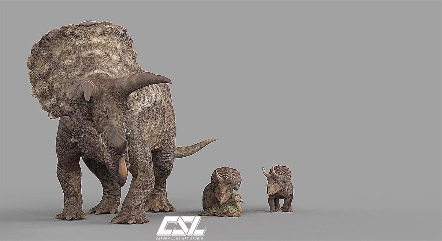 Carson Long STUDIO トリケラトプス ケラトプス科 白亜紀 植物食 恐竜 リアル フィギュア 樹脂 プラモデル 模型 スタチュー 台座付き (塗装済み, 1/18) [並行輸入品]