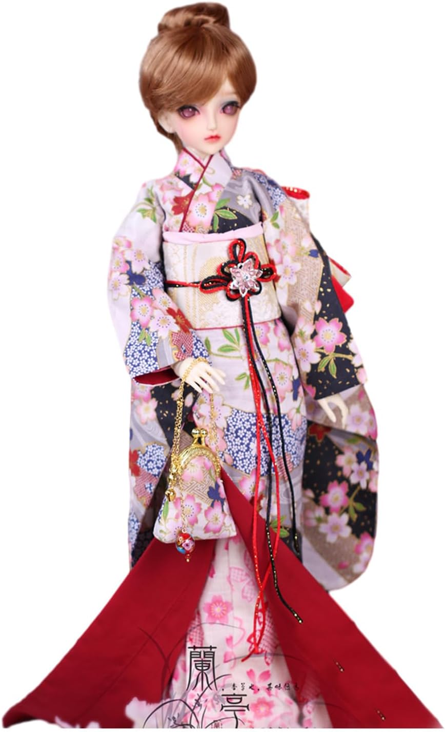 蘭亭集夢 1/3 1/4 1/6 スケール BJD 人形服 花魁 春緋 春葉 女の子 着物 晴れ着 8点セット ブラック 和柄 花柄 人形服 着せ替え 服 仮装 服セット