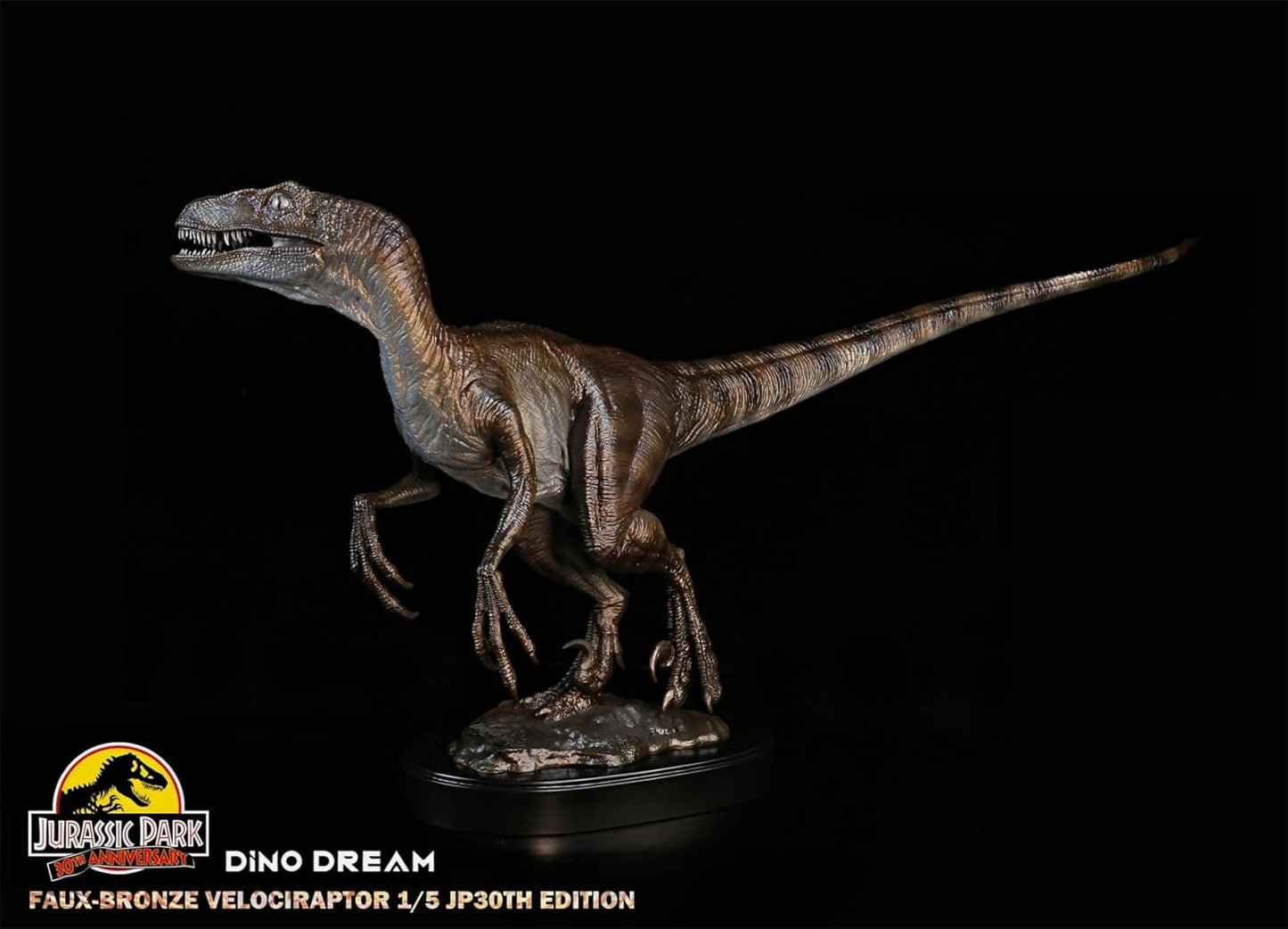 DINO DREAM 30周年記念モデル 1/5 サイズ ヴェロキラプトル フィギュア 小型 肉食 恐竜 76cm級 リアル 銅像 樹脂 プラモデル 模型 塗装済 置物 台座付き
