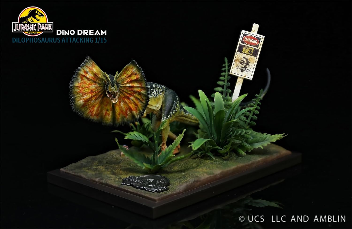 DINO DREAM 1/15 サイズ ディロフォサウルス ジュラ紀 肉食 獣脚類恐竜 18cm級 オス メス リアル フィギュア 樹脂 プラモデル 大人のおもちゃ 模型 シーン 情景セット プレゼント プレミアム オリジナル スタチュー 塗装済 完成品 置物 台座付き (開く)