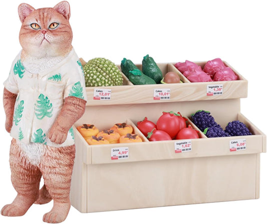 JXK 猫 フルーツ屋さんのニャン店長 可愛い ネコ 動物 リアル フィギュア 樹脂 プラモデル 模型 15cm級 完成品 ネコ好き 置物 (JXK-AI09A)